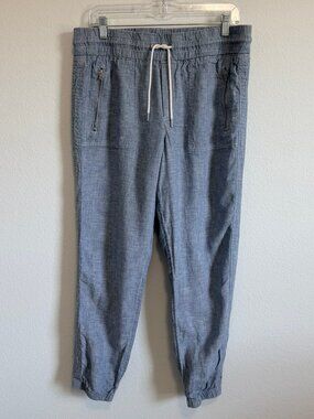 ATHLETA 100% Linen Pull On Blue Retreat Jogger Pants Women's Size M